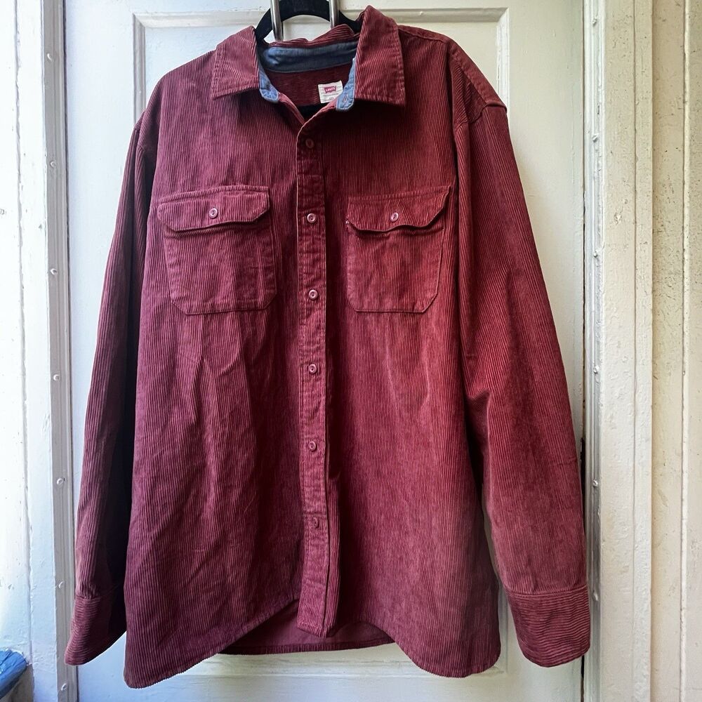 Levis Corduroy Shirt XXL Relaxed Fit Red Jumbo Cord Overshirt Utility Outdoors